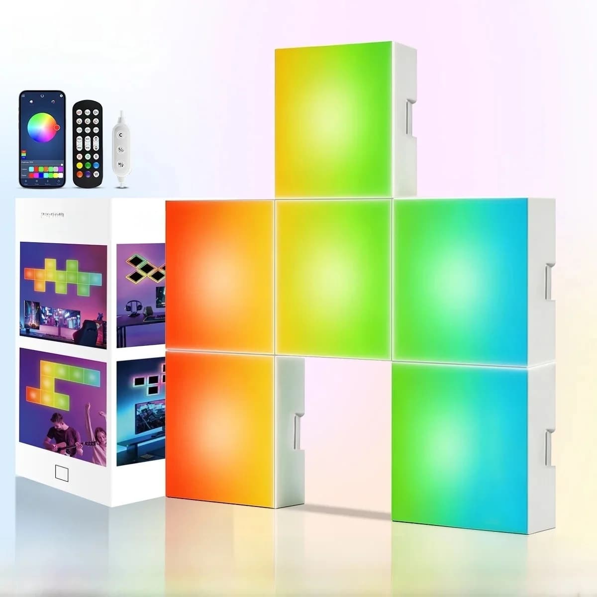 Τετράγωνα Πάνελ Φωτισμού RGB με Συγχρονισμό Μουσικής, Επιτοίχιο Φωτιστικό Ατμόσφαιρας