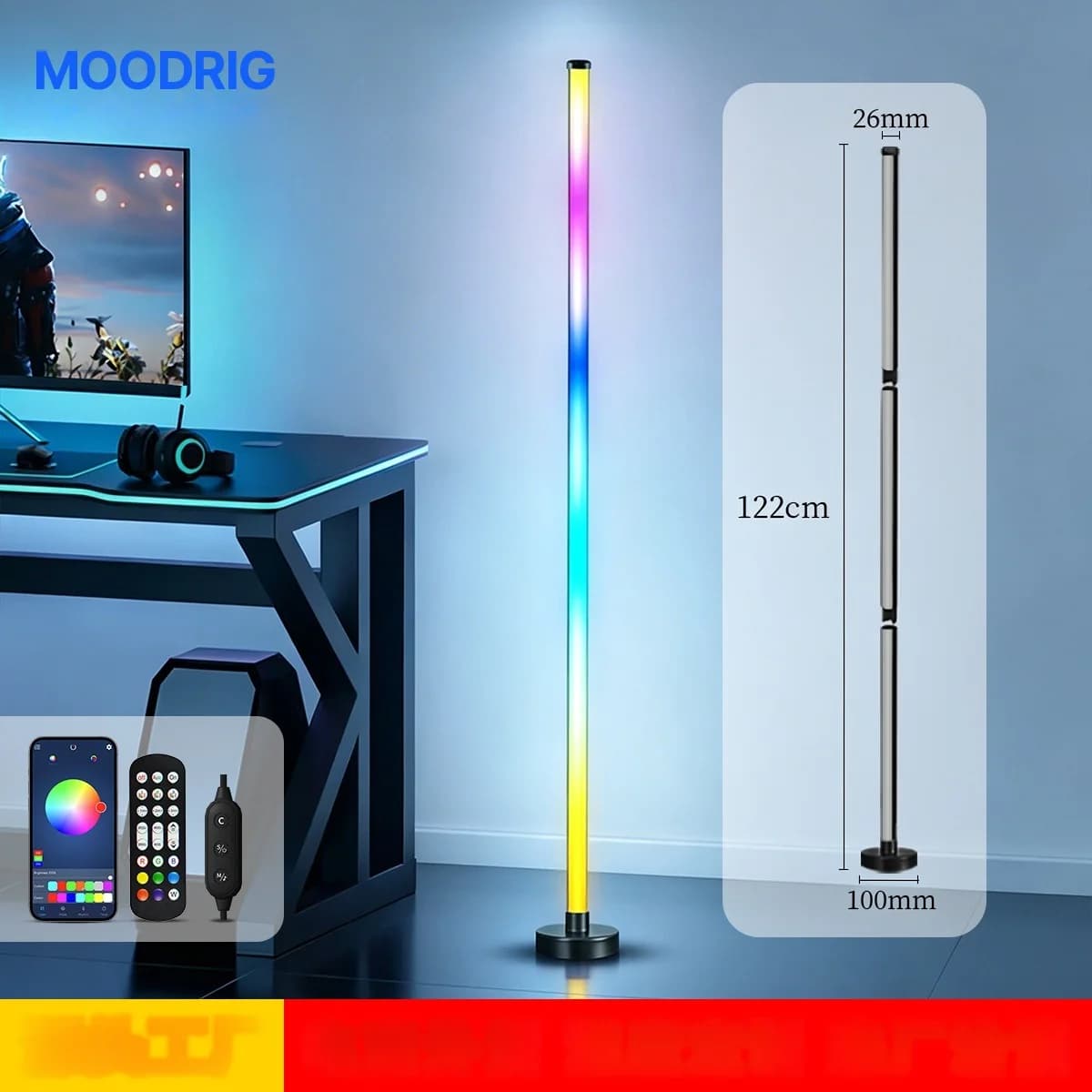 Γωνιακό Φωτιστικό Δαπέδου LED RGB με Συγχρονισμό Μουσικής, Έλεγχο μέσω App και Remote